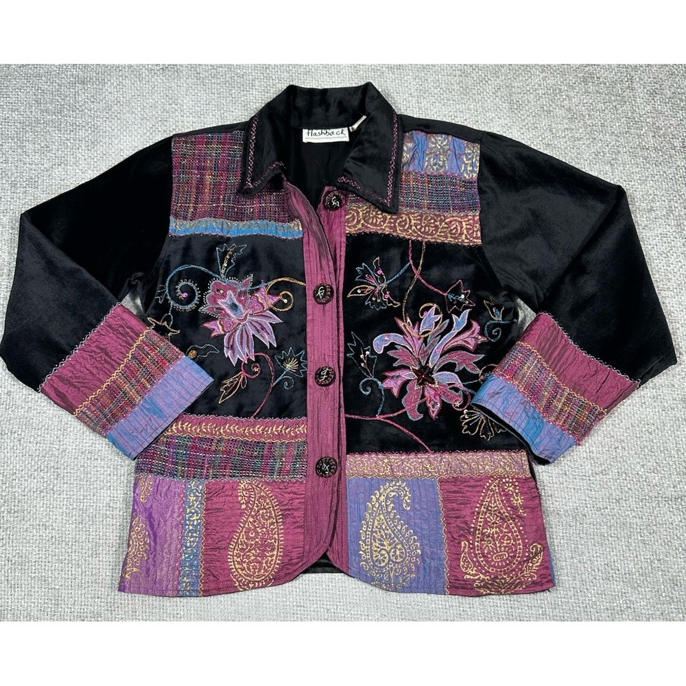 Vtg Flashback Jacket Womens‎ Medium Velvet Artsy Boho Patchwork Whimsigoth Fairy